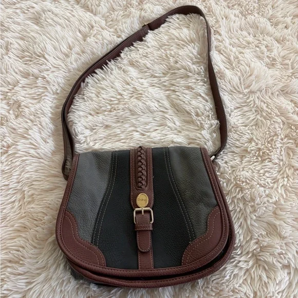 boc Brown and Black Leather Crossbody Satchel - Picture 1 of 6